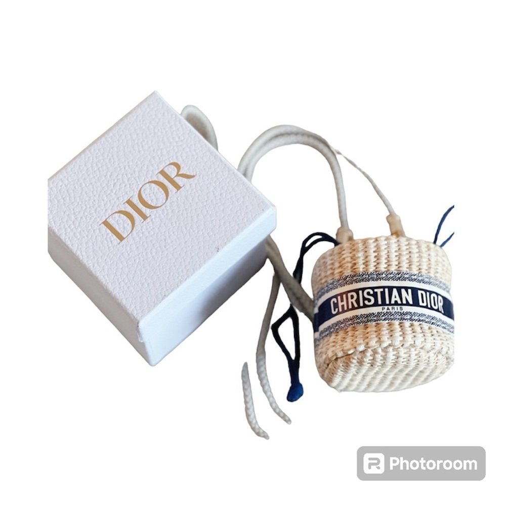 Dior Cream Woven Cosmetic Pouch with Navy Christian Dior Band